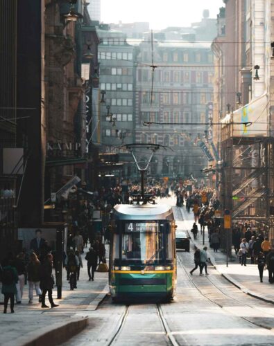 Green and white bus in Helsinki, Finland