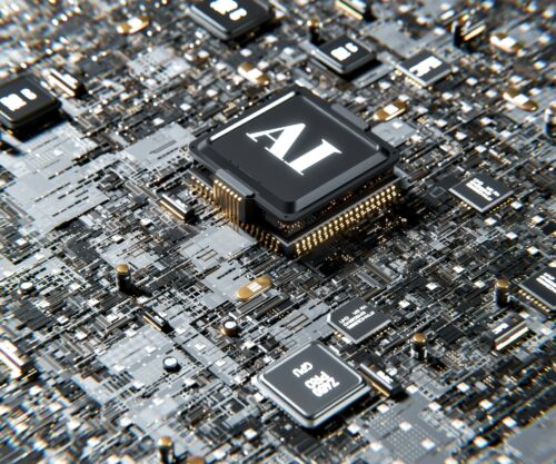 3D render of AI and GPU processors.